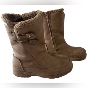 Eddie Bauer Amanda side Zipper Pull On Faux Fur Comfort Boots Brown sz7